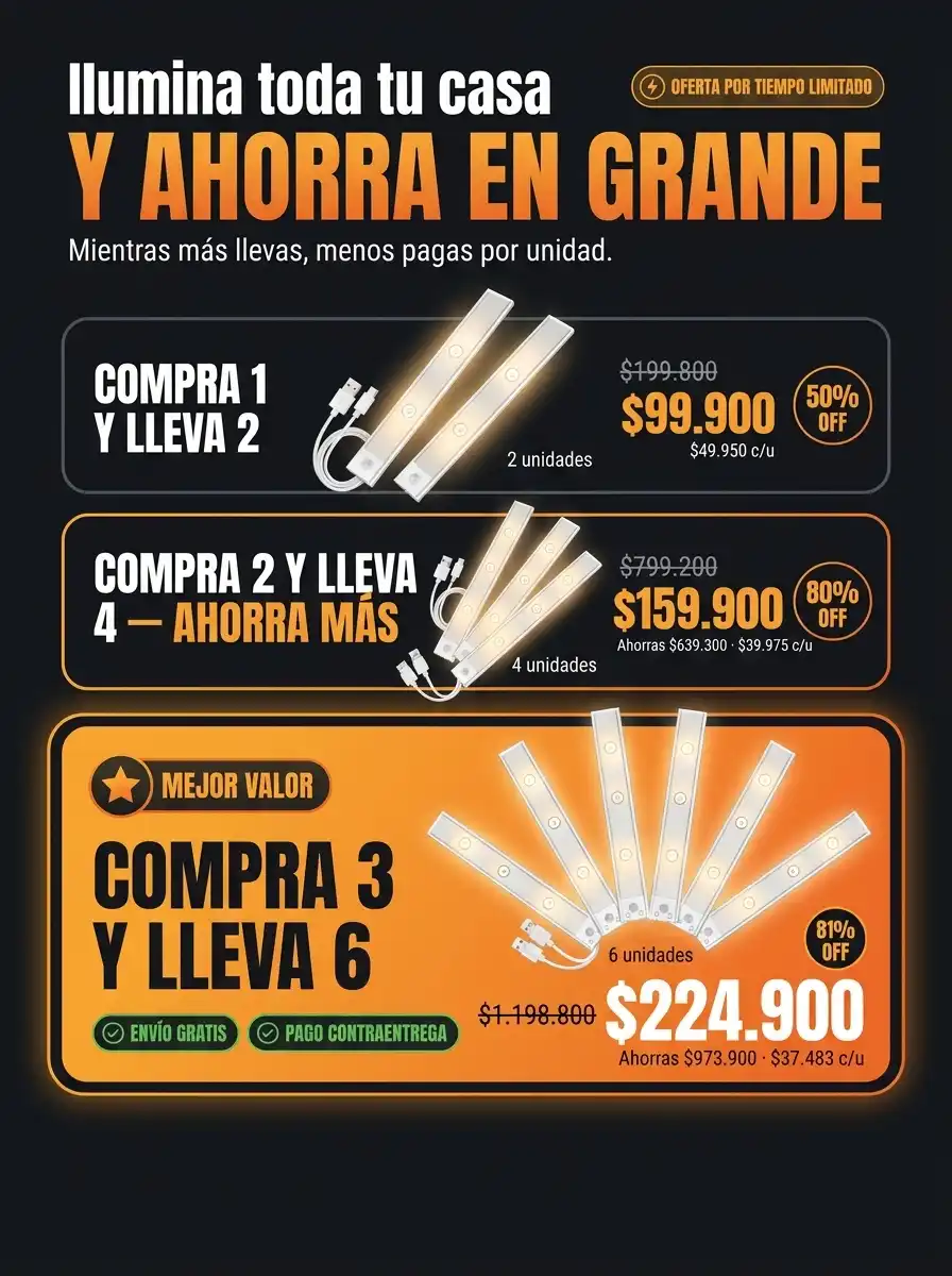 Lámpara LED 40cm recargable con sensor de movimiento y control remoto. 3 tonos de luz (cálida, fría, tenue) para hogar.